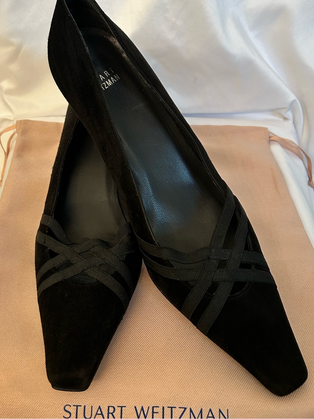 Stuart Weitzman Black Suede Kitten Heel Pumps 10 👠
